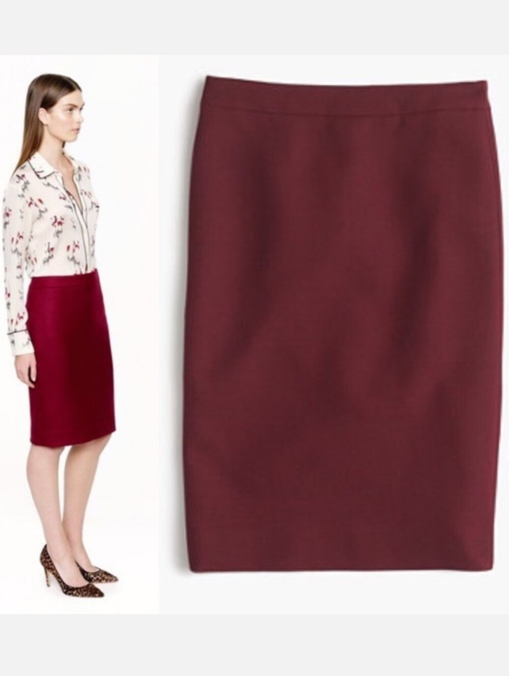 J. Crew Deep Burgundy Classic No. 2 Wool Pencil Skirt Size 2